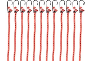 PRETEX Corde Elastiche con Gancio - Set di 12 - Corda Elastica con Gancio per Teloni Portapacchi Auto e Bici - Ganci Elastici Portapacchi - 38 cm - Rosso
