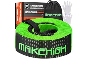 MAIKEHIGH Towing Rope 15 Ton (33,700 Lbs), 6M x 7.6cm Off-Road Recovery Tow Strap with 2 Gloves for Car, Truck, SUV, Snow (Green)