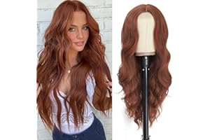 PORSMEER Parrucca ondulata lunga, 66 cm, parrucca riccia naturale resistente al calore parrucca sintetica per le donne festa quotidiana (Auburn)