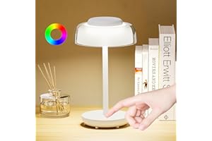‎HENZIN Henzin Tischlampe Touch Dimmbar, Warmweiß 3000K mit RGB, Led Nachttischlampe Akku, Led Nachtlicht Kabellos für Garten Esstisch Schlafzimmer Hotel (weiß)