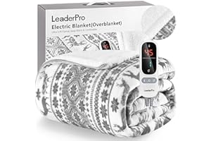 ‎LEADERPRO LeaderPro Heizdecke mit Abschaltautomatik,180x160cm Flanell Heizdecke 6 Heizstufenund 1-9 Stunden Timer,mit Überhitzungsschutz,Kuscheldecke für Bett&Büro Waschbar,Grau