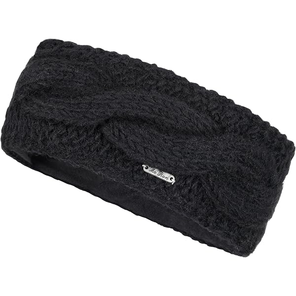McRon Damen Stirnband Gestrickt – Zopfmuster, Jeansblau, Komplett Mit Fleece Gefüttert