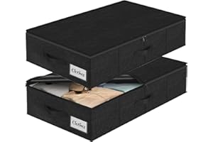 KUKIKAN Under Bed Storage Box with Lid 2 Pack, Low Profile Foldable Underbed Clothes Organiser Under Sofa and Cot, W/ Ultra Thick Fabric and Sturdy Bottom/Sides, Storage Box for Dorm and Home 76x40x17cm