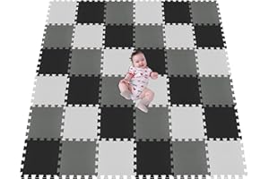 MSHEN Alfombra Puzzle para Niños Bebe Infantil - Suelo de Goma EVA Suave. 36 Piezas (30 * 30 * 1cm),Blanco - Negro - Gris- ADLg36