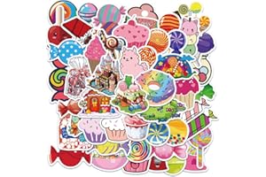 FOCRI 50 pegatinas de caramelos de colores para niños, niñas, dibujos animados, piruletas, helados, cupcakes, 50 unidades