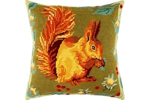 ‎BRVSK Brvsk Eichhörnchen. Needlepoint Set mit bedruckter Gobelin (40 × 40 cm) Kissenset mit Stickerei für kreative Inneneinrichtung Handarbeitsset für erwachsene Anfänger