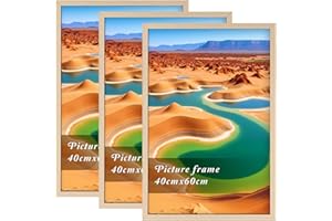 Vasemouh Ramka na zdjęcia na ścianę, idealna do domu, biura, aluminiowa, 40 cm x 60 cm, zestaw 3 sztuk, kolor naturalne drewno