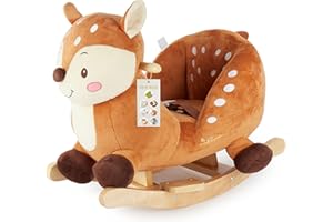 Bieco Peluche a dondolo REH Lina, 60 cm, per bambini, con cintura di sicurezza, altalena a partire dai 9 mesi, in legno