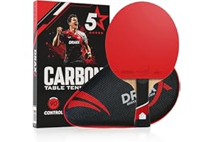 DRAXX SPORTS Raquette de Ping-Pong Carbone 5 Étoiles, Éponge 2mm, Effets Faciles, Légère et Rapide | Entraînement Compétition Club Loisir