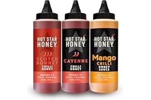 Hot Star Honey Hot Honey Gift Set – Includes Scotch Bonnet, Cayenne Chilli & Mango Chilli Honey Sauce – 100% Natural, No Additives – Best for Chicken, Pizza, Steak & Noodles – Made in UK – 1060g