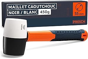 Presch Maillet caoutchouc noir/blanc 450g - Maillet caoutchouc avec manche en fibre de verre | ⌀=55mm - Marteau polyvalent à deux faces