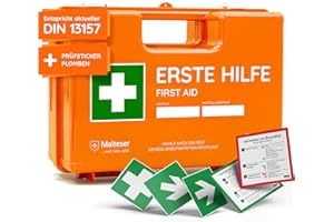 ‎FLEXEO Erste Hilfe Koffer nach neuer DIN 13157:2021 | Gefüllt, inkl. Wandhalterung, 5x Aufkleber, Prüfsticker & 3x Plomben | Erste Hilfe Kasten/Verbandkasten für Betriebe, Unternehmen, Büro & Zuhause