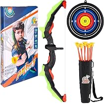 DX DA XIN Tiro con l'arco Giocattolo - Arco e Freccia Bambino con LED Luci 2 Bersaglio 10 Frecce 1 cuochi, Tiro a larco per Bambini 4-12 Anni Indoor Outdoor Sport Giochi