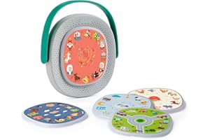 TIMIO Player + 5 Disques | Écouter des Contes de fées, des Histoires, de la Musique et des comptines | Apprendre Les Chiffres, Les Lettres, Les Animaux | 8 Langues incluses | Jouet interactif 2-6 Ans