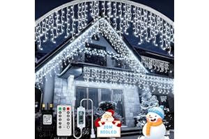 RJEDL Outdoor Christmas Icicle Lights Mains Powered, 25M+5M/98.5ft 800 LED Waterproof Icicle Fairy Lights with 8 Modes Remote Control and Dimmable, Plug in String Lights for Indoor Decor White