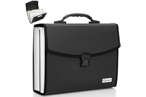 Uquelic Rozszerzany segregator na dokumenty, 26 kieszeni, ulepszona, trwała klamra z ergonomicznym uchwytem, duży, rozszerzalny organizer na dokumenty A4, akordeon, do domu biznesowego (czarny)