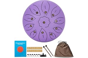 BQKOZFIN 6 Inch Steel Tongue Drum 11 Notes Hand Drum Percussion Instrument with Drum Mallets, Mallet Stand, Carry Bag, Tutorial Book, Note Stickers, Finger Cots for Meditation Yoga (Purple)