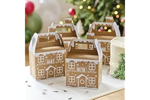 Ginger Ray Gingerbread House Gift Present Wrapping Boxes with Personalised Sticker Names, Pack of 4, MLC-137