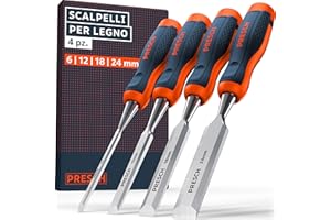 Presch Set di scalpelli per legno 4pz. - Completamente affilati per un utilizzo immediato (6, 12, 18, 24mm) - Con angolo di taglio a 25° e robusta capocchia in metallo