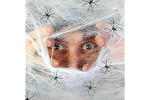 TFSZE 400g Halloween di Ragnatela,Decorazione Ragnatela,Halloween Decorazione Ragnatela Bianca con 80 Ragni Finti,Ragnatele Estensibili,per Interni ed Esterni,Decorazioni Spaventose per Case Infestate