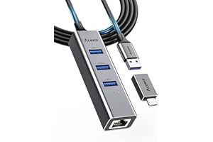 Aceele USB 3.0/USB C Ethernet Adapter 100cm, Thunderbolt 3 zu Gigabit 3 USB-3.0-Splitter RJ45+Gigabit-Ethernet-Netzwerkadapter, Aluminium-Typ-C-LAN-Hub für iPhone 15-Serie, MacBook Pro/Air, iPad Pro