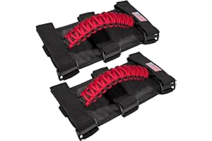 E-COWLBOY Roll Bar Grab Handles Grip Handle for Jeep Wrangler YJ TJ JK JKU JL JLU Sport Sahara Freedom Rubicon Unlimited X Gladiator JT 1955-2022 UTV ATV Premium Paracord US Flag (Red 2PCS)