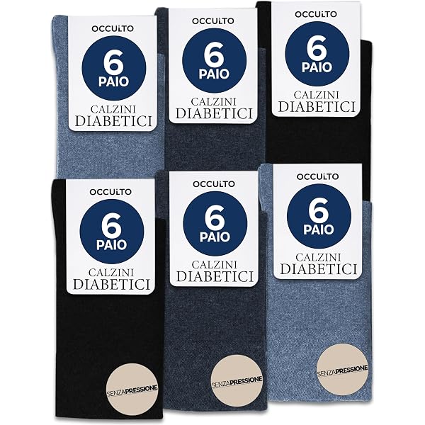 MEDOLY Calzini per diabetici (6 paia) senza elastico, con 97% cotone