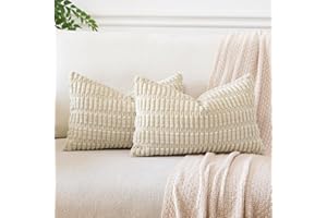 JOTOM Set of 2 Corduroy Soft Striped Cushion Covers 30x50 cm Boho Decorative Throw Pillow Covers Lumbar Cushion Case Couch Home Decor Pillowcases for Sofa Bedroom 12x20 Inch (Beige)