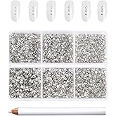 Beadsland Rhinestones for Nail Art,White Crystal,6 Assorted Sizes,7200 Pcs | Crystal Rhinestones, SS3-SS10, Transparent Rhine