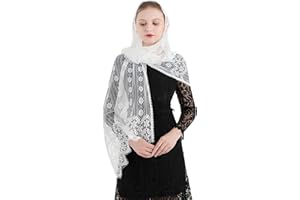 PAMOR Women Chapel Veil Rectangular Mantilla Wrap Shawl Scarf Head Covering Catholic Veils for Church