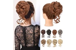 Benehair Postiche Chignon Cheveux Naturel Chignon Postiche Cheveux Bouclé Extensions de Cheveux Ondulés Synthétiques Chignon Elastique pour Femme (Cuivré Foncé, 75g)