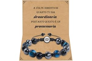 VGWON Bracciale Uomo, Regalo Uomo, 10mm Nero Blu Ematite Bracciale Di Perle Di Pietra Naturale Occhio Di Tigre Braccialetti, Regalo San Valentino Per Lui, Idee Regali Uomili Compleanno E Anniversario