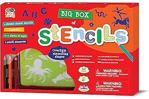 Buddy & Barney Stencils for Kids - 32 Piece Stencil Sets for Kids | Large Stencils Set Including 6 Pencils, 5 Stencil Sheets & Paper | 150 Stencil Shapes of Animal Stencils, Letters, Numbers & More