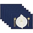 Blue Depths Dining Place Mats Set of 6-48 x 33 cm Fine Ribbed Cotton Kitchen Dinner Table Placemat for Home Kitchen Cafe Restaurant