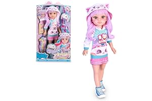 Nancy Catwaii, Muñeca para Peinar y Maquillar al Estilo Felino Kawaii Japonés, Outfit y Accesorios Inspirados en Gatitos, Peine para Mechas, Pegatinas y Tatuajes, +3 años, Famosa (NAC75000)