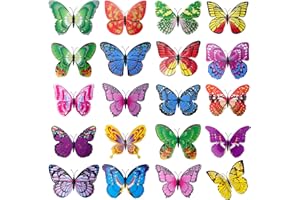 Bofanze 40 Pièces Papillons Colorés Décoratifs avec Pince, 12cm Double Papillons Décoratifs en PVC, Papillon Artificiel Dansant Dans le Vent, Papillon 3d avec Clip pour Décoration de Chambre d'enfant