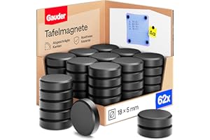 ‎GAUDER GAUDER Magnete für Magnettafel - Starke Tafelmagnete für Whiteboard, Pinnwand, Kühlschrank & Büro - Runde, Schwarze Kühlschrankmagnete mit hoher Haftkraft (62 Stück - 18 x 5 mm)