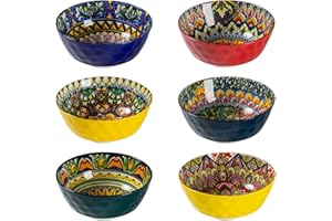 Henten Home Cuenco para sopa, 6 unidades, cerámica multicolor, 360 ml, para muesli, ensalada, sopa, cereales, desayuno, vajilla de estilo bohemio, multicolor