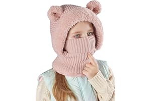 SEAUR Cagoule Filles 4-10 Ans Bonnet Écharpe Doublé d'hiver Chaud Tricoté Chapeau 3 en 1 pour Enfants