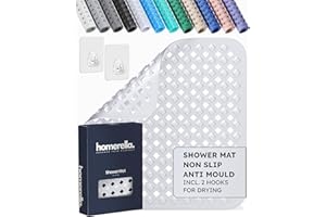 homerella® Shower Mat Non Slip Anti Mould 53 x 53 cm, INCL. Hooks for Drying, Bath Mat Non Slip Anti Mould, Shower Mats for Inside Shower, BPA-Free and Machine Washable for Children and Elderly
