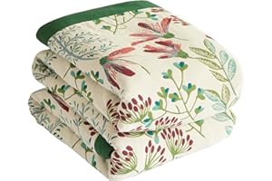 ‎BAILIX Bailix Premium Boho Tagesdecke 100% Baumwolle Kuscheldecke Doppelseitige Musselin Boho Decke 200x230cm, Kuschelige Sofadecke & Bettüberwurf, Patchworkdecke, Sommedecke für Wohnzimmer Grün/Beige