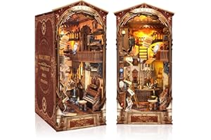 QUANQUER Book Nook DIY Kitcasa de muñecas en Miniatura de Madera con Sensor de luz LED, Magic World 3D Rompecabezas de Madera Nook Kits, Kits de Modelo para Personas Mayores de 14