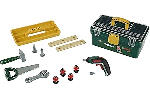 Theo Klein 8609 Bosch Tool Box I With Ixolino Battery-Powered Cordless Screwdriver I Includes Lots of Tools Such as Hammer, Saw, Adjustable Wrench I Dimensions: 32 cm x 20.5 cm x 15 cm