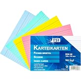 TSI - Card DIN A6 Ruled Pack of 100 Assorted Colours