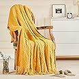 Arabest Knitted Throw Blankets, Lightweight Soft Throw Blanket for Couch, Woven Throw Blanket with Tassels Suitable for Bed, Sofa, Travel All Seasons for Women, Men and Kids (130x215CM, Yellow)