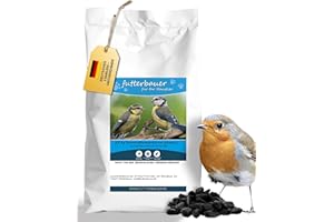 Futterbauer 25 kg Schwarze Sonnenblumenkerne im Papiersack für Vögel, 100% Natur, Hochwertige Energiequelle für Wildvögel, Hoher Fett- & Vitamin-E-Gehalt, Gereinigt & Getrocknet mit Schale, Ernte 2025