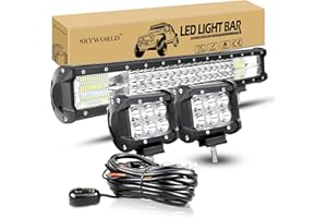 SKYWORLD 7D 50 cm 288W Barre de Led 4x4 Rampe avec 2 Pcs 10 cm 18W Phare de Travail Led Spotlights Feux de Travail et 12V faisceau de câblage kit pour Offroad Véhicules Voiture camions SUV ATV