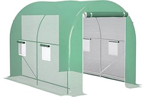 Outsunny Serre de Jardin Tunnel Surface Sol 6 m² 3L x 2l x 2,10H m châssis Tubulaire renforcé Double Porte zippée 4 fenêtres enroulables Vert