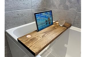 Urban Reclamation Wyedale Bath Board | Bath Caddy | Rustic Timber Bath Tray | Handmade Solid Wood Bath Tub Wine Glass Tablet Phone Candle Holder (Dark Oak, 65 cm)