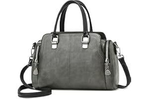 SODOLLEE Bolsos de Mujer Elegante Bolso de Mano Múltiples Bolsillos Bolso Bandolera Cuero PU Bolso de Hombro con Asa Superior para Compras Trabajar Uso Diario Gris